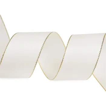 Stuha taftová s lurexem šíře 40 mm, barva 241 krémová světlá zlatá