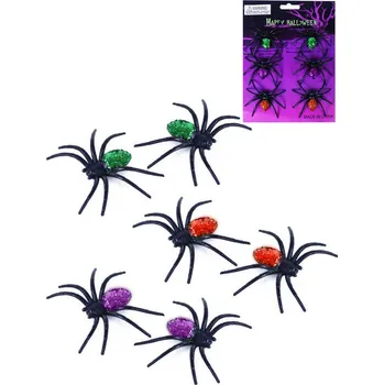 Karnevalový doplněk Zvířátko pavouk černý 7cm s barevnými třpytkami set 6ks Halloween | 42