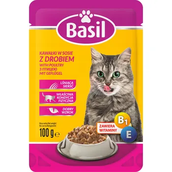 Krmivo pro kočku Mokré krmivo pro kočky Basil a drůbežím masem 100g kapsička