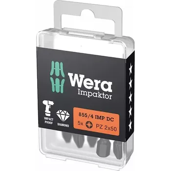 Bit Bit šroubovací 1/4" DIN 3126 E6,3 PZ2x50mm Balení 5 ks Wera 5157661001