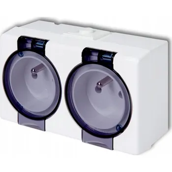 Elektrická zásuvka Dvojitá zásuvka s uzemněním IP44 bílá s kouřovou klapkou KARLIK SENIOR