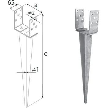 Tesařské kování DOMAX PSGR nabíjecí patka sloupku nastavitelná Žárový zinek (ZNO) PSGR 0-120 / 700 | 0 - 120 x 108 x 700 x 2.0 x 4.0 mm (8 ks)