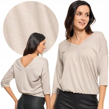 Podprsenka ELEGANTNÍ DÁMSKÁ BLUZKA LESKLÁ EFEKTNÍ VÝSTŘIH MORAJ STYLOVÁ BÉŽOVÁ S