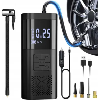 Vrták AUTOMOBILOVÝ KOMPRESOR PUMPA 50W AKUMULÁTOROVÝ S POWERBANKOU A LCD