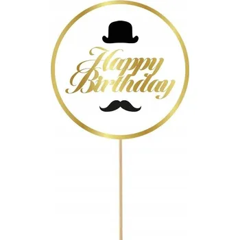 Obraz TOPPER dekorace happy birthday bílo-zlatý KNOUREK