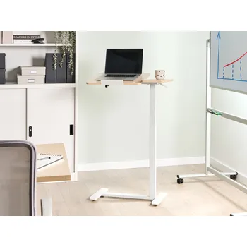 Nábytek Ručně nastavitelný stůl na notebook světle hnědý a bílý ocelový rám 70 x 40 cm sezení a stání moderní design kancelářské potřeby Beliani