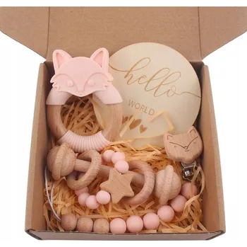 Dřevěné kousátko GIFT BOX BABY, dřevo, vícebarevné