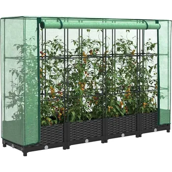 Vyvýšený záhon OMAXI Vyvýšený záhon s krytem na skleník, ratanový vzhled 160 x 40 x 123 cm 310149