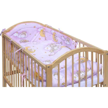 Dětská postýlka Dětská postýlka Alenka 120 x 60 cm borovice přírodní s kompletní výbavou Scarlett Mráček - růžová, stahovací bok