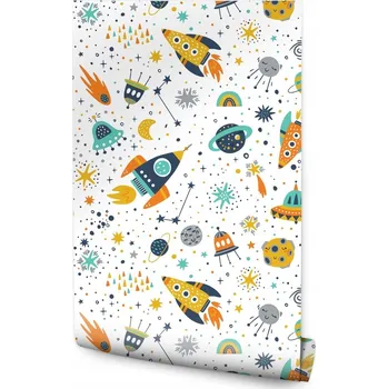 Fototapeta Dětská tapeta planety, vesmírné lodě, vesmír