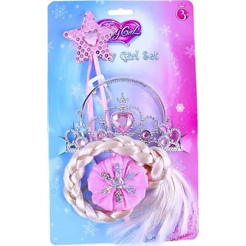 Karnevalový doplněk KARNEVAL Sada princezna růžová cop korunka hůlka (karnevalový doplněk)