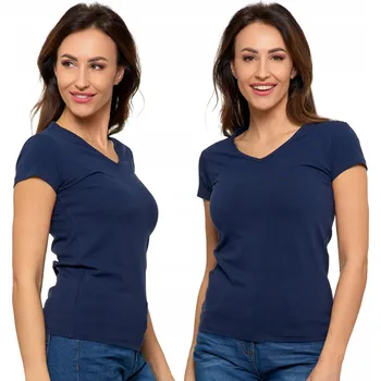 Dámské tričko Dámské tričko Moraj tmavě modré bavlněné 4XL výstřih do V pro plnoštíhlé postavy