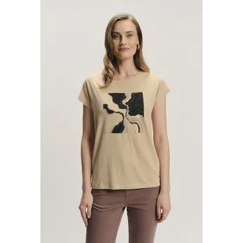 Dámské tričko Greenpoint modalové triko se zlatou aplikací béžové Velikost: XL