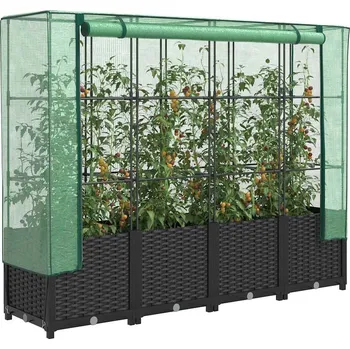 Vyvýšený záhon OMAXI Vyvýšený záhon s krytem na skleník, ratanový vzhled 160x40x138 cm 310187