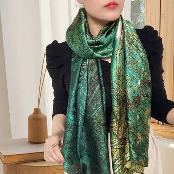 Šála Elegantní dámská ŠÁLA velký ŠÁTEK hedvábí 180x90 zelený