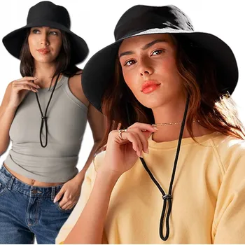 Klobouk LETNÍ DÁMSKÝ KLOBOUK S VELKOU KREMPOU PROTI SLUNCI FILTR UPV 50+ ČERNÝ