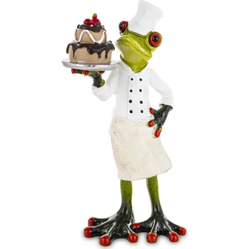 Keramická žabka – veselý cukrář s dortem