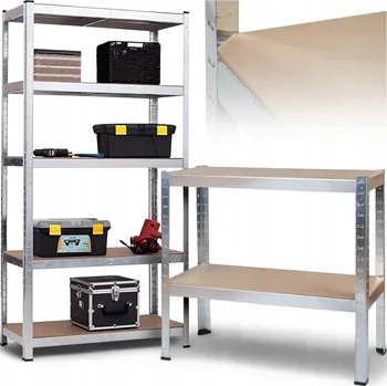Dílenský regál Regál Skladový Garážový Pevný Kovový 5 Polic Až 875KG 180x90x40 2v1