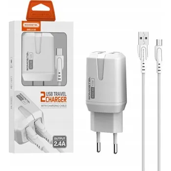 SÍŤOVÁ NABÍJEČKA 2.4A + KABEL MICRO USB BÍLÁ SOMOSTEL 2400mA 2XUSB DUAL