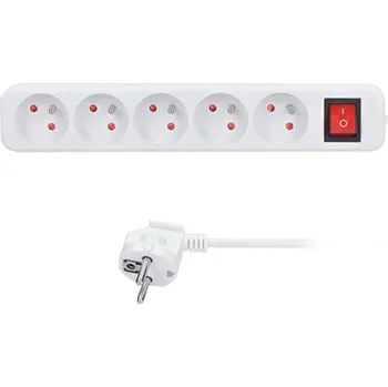 Prodlužovací kabel kabel prodlužovací, bílý, 5 zásuvek, s vypínačem, 5 m, ~ 250 V / 10 A 0.56 Kg TOP Sklad4 605044 (0.56 Kg TOP Sklad4 605044)