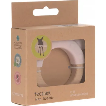 Dřevěné kousátko Lassig dřevo, silikon růžové