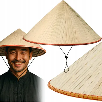 Čepice Vietnamský klobouk béžový kuželový kostým čepice karneval halloween