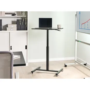 Psací stůl Výškově nastavitelný stůl na notebook černý ocelový rám 65 x 48 cm sezení a stání mobilní manuální nastavení moderní design kancelář Beliani