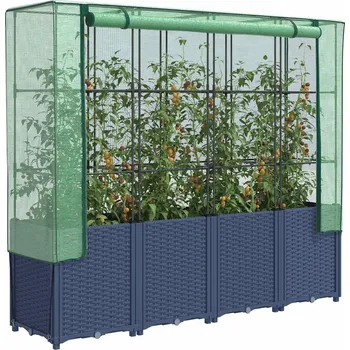 Vyvýšený záhon OMAXI Vyvýšený záhon s krytem na skleník, ratanový vzhled 160 x 40 x 153 cm 310330