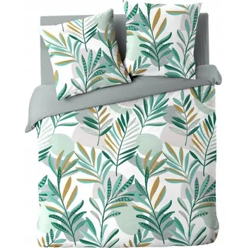 Povlečení POVLEČENÍ PRO 2 OSOBY ZELENÉ ŠEDÉ SADA POVLEČENÍ SE VZOREM LISTŮ 240 x 220