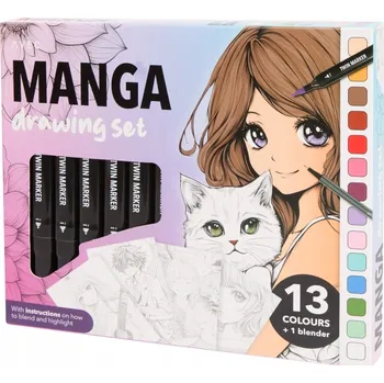MANGA. SADA NA KRESLENÍ. OMALOVÁNKY, FIXY, LINER, ZVÝRAZŇOVAČ