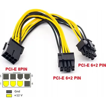 Napájecí kabel GPU PCIe 8pin samice na duální 2x 8pin (6+2) samec PCI Express napájecí kabel