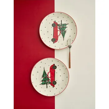 Vánoční dekorace Sinsay - Sada vánočních keramických talířů s motivem auta a vánočního stromku, 2 ks - vícebarevná - 774GU-MLC - 774GU-MLC-ONE