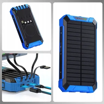 Powerbanka SOLÁRNÍ POWERBANKA AKUMULÁTOR 10000MAH, 4 USB KABELY, LED SVÍTILNA, VODĚODOLNÁ