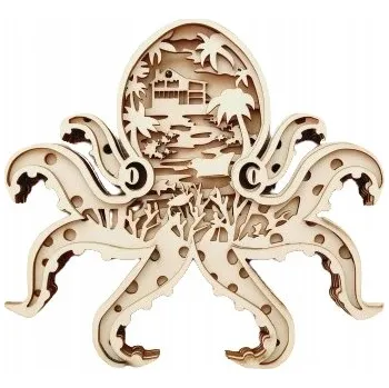 Dřevěná hračka Vrstvená dřevěná 3D omalovánka s barvami, chobotnice pro děti