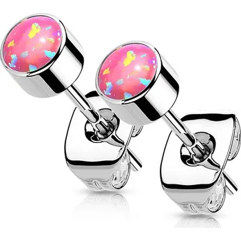 Náušnice Šperky4U Titanové náušnice s růžovým opálem - KM2030-04