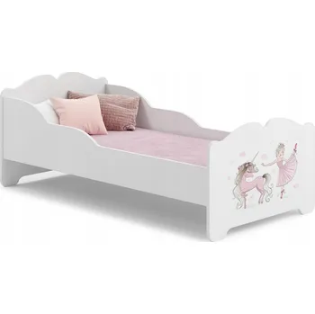 Dětská postel ANNA bílá s grafikou holčičky a jednorožce 140x70 + matrace
