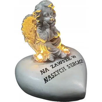 Smuteční dekorace ANDĚLÍČEK NA SRDCI LED PODSVÍCENÝ 11,5 CM DEKORATIVNÍ HŘBITOVNÍ SVÍČKA NA HROB OZDOBNÁ