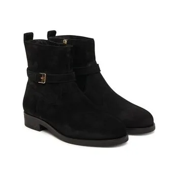 Dámské kozačky Polokozačky Tommy Hilfiger Th Buckle Riding Suede Bootie FW0FW09047 Černá 36
