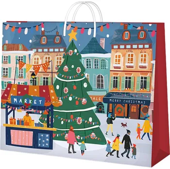 Party dekorace Dárková taška horizontální malá - Vánoční trhy (22,9 × 9,8 × 17,8 cm)