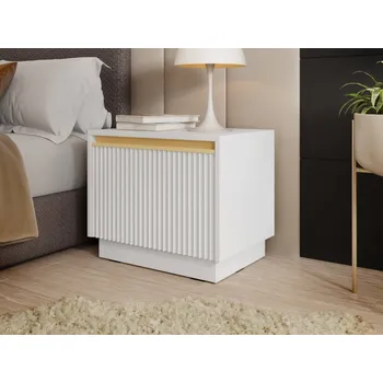 Noční stolek Noční stolek Roleno S54, Barva: bílá / bílá + zlatá MIRJAN 5903211369742