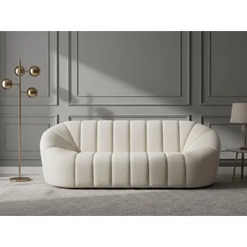 Pohovka Pohovka bílá buklé čalounění 3místná glamour bez područek široká zadní část obývací pokoj Beliani