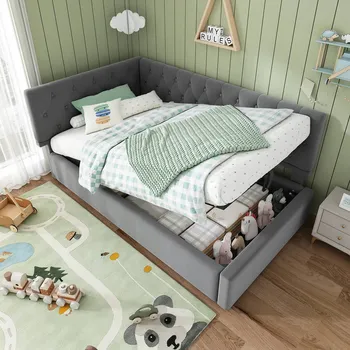 Postel Jednolůžková dřevěná postel Arhatreya 90x190 cm šedá