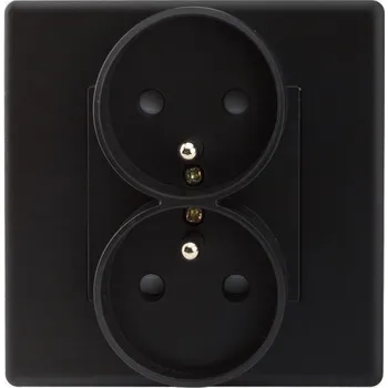 Elektrická zásuvka KONTAKT ZÁSUVKA ELEKTRICKÁ PLASTOVÝ RÁMEČEK MATNÝ DVOJITÝ 1x2 ČERNÁ