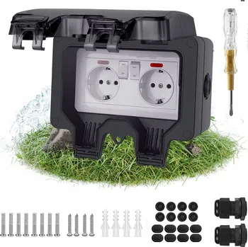 Elektrická zásuvka DVOJITÁ ZAHRADNÍ ZÁSUVKA VENKOVNÍ VODOTĚSNÁ ELEKTRICKÁ ZÁSUVKA