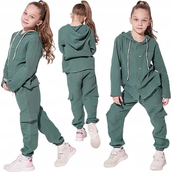 Dětská Teplákovka pro dívky, kalhoty mikina bavlna 128 EMERALD