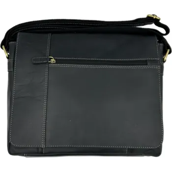Kožená unisex taška černá přes rameno s klopnou 801-2