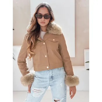 Dámská bunda s kožíškem Dstreet TY5139 Barva: Hnědá, Velikost: S
