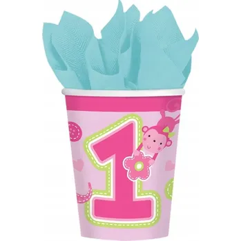 Party dekorace Papírové Kelímky Amscan One Year Old 266 ml růžové 8 kusů