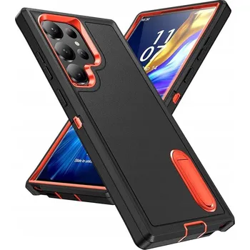 Pouzdro na mobilní telefon Pouzdro Galaxy S23 Ultra Pancéřové Černo-oranžové s podstavcem Kickstand
