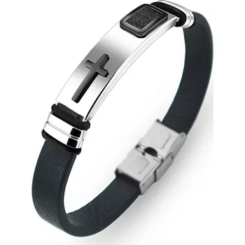 Náramek Kožený náramek Cruz s ocelovou přezkou Stříbrný